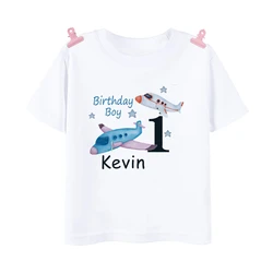 Camiseta infantil personalizada con diseño avión para fiesta de cumpleaños