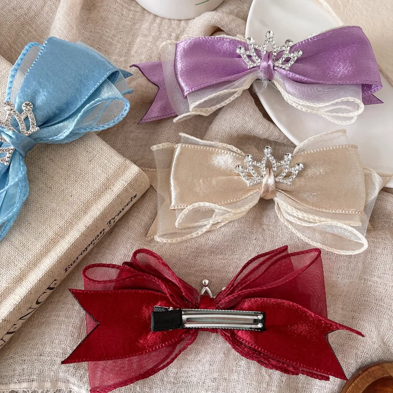 Pinza pelo princesa niñas – Lazo satinado 3D dulce corona hada europea - imagen 2