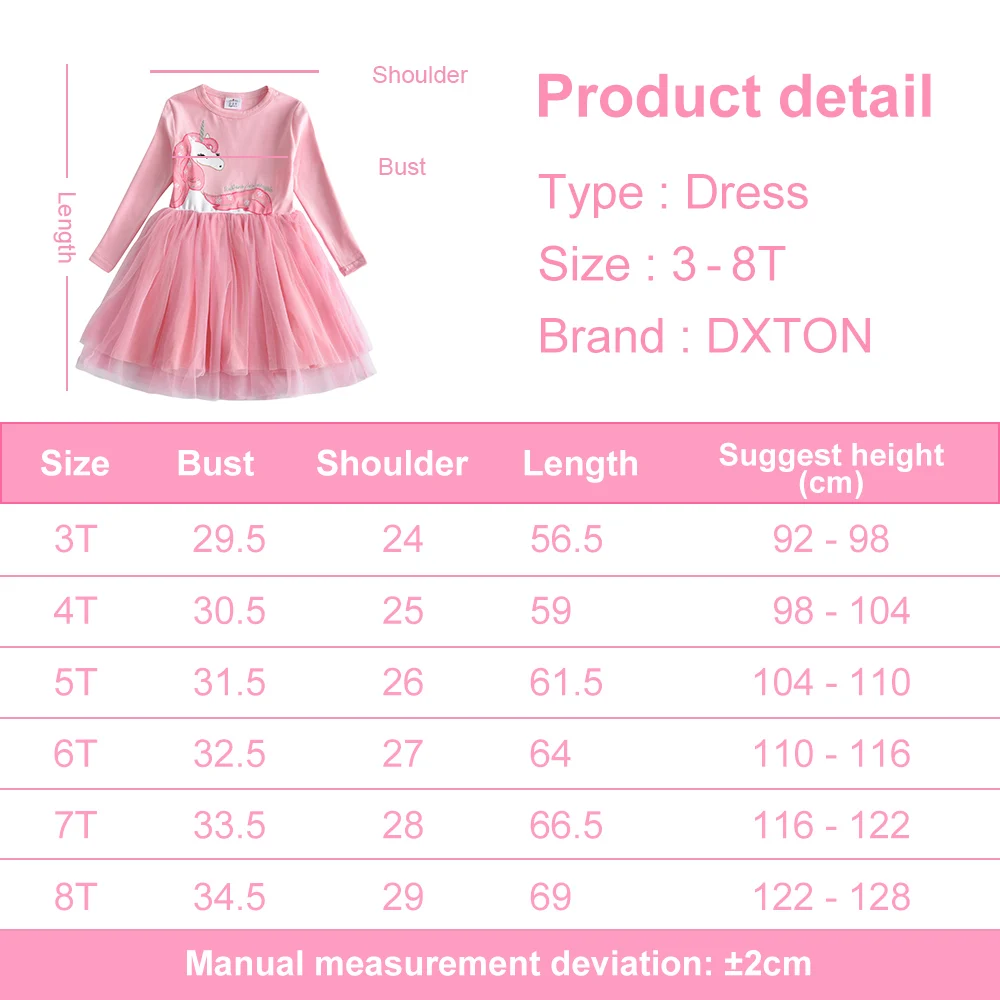 DXTON vestido unicornio rosa de tul para niña, fiesta princesa - imagen 2