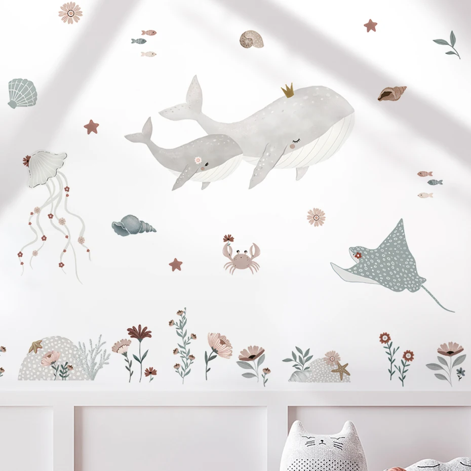 Vinilos de pared ballenas estilo acuarela para habitación infantil - imagen 2