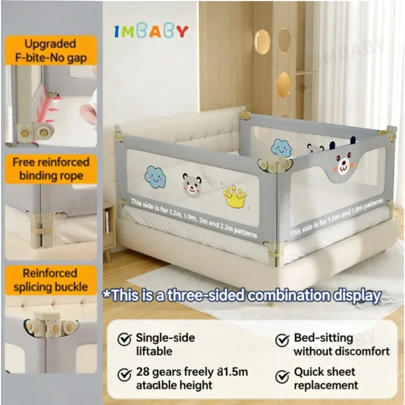 IMBABY Barandilla para cama de bebé plegable seguridad sin taladro - imagen 3