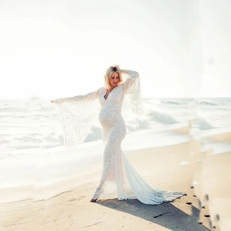 Vestido premamá blanco para sesiones fotográficas de embarazo - imagen 4