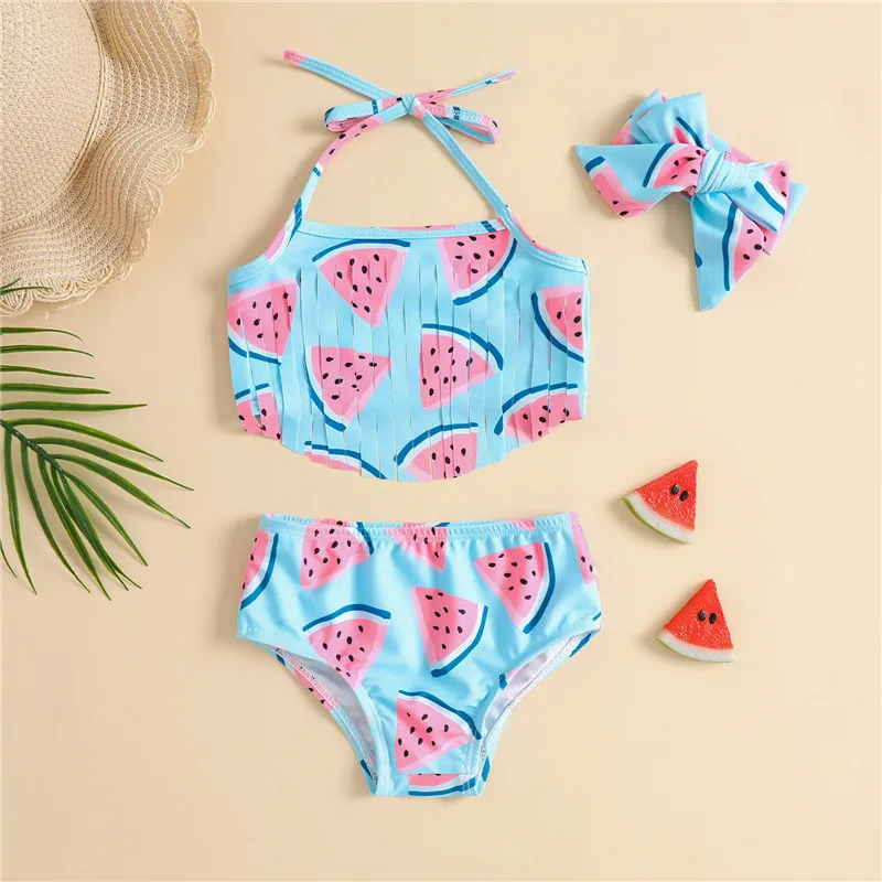 Bikini niña sin mangas estampado frutal y borlas más diadema lazo - imagen 5