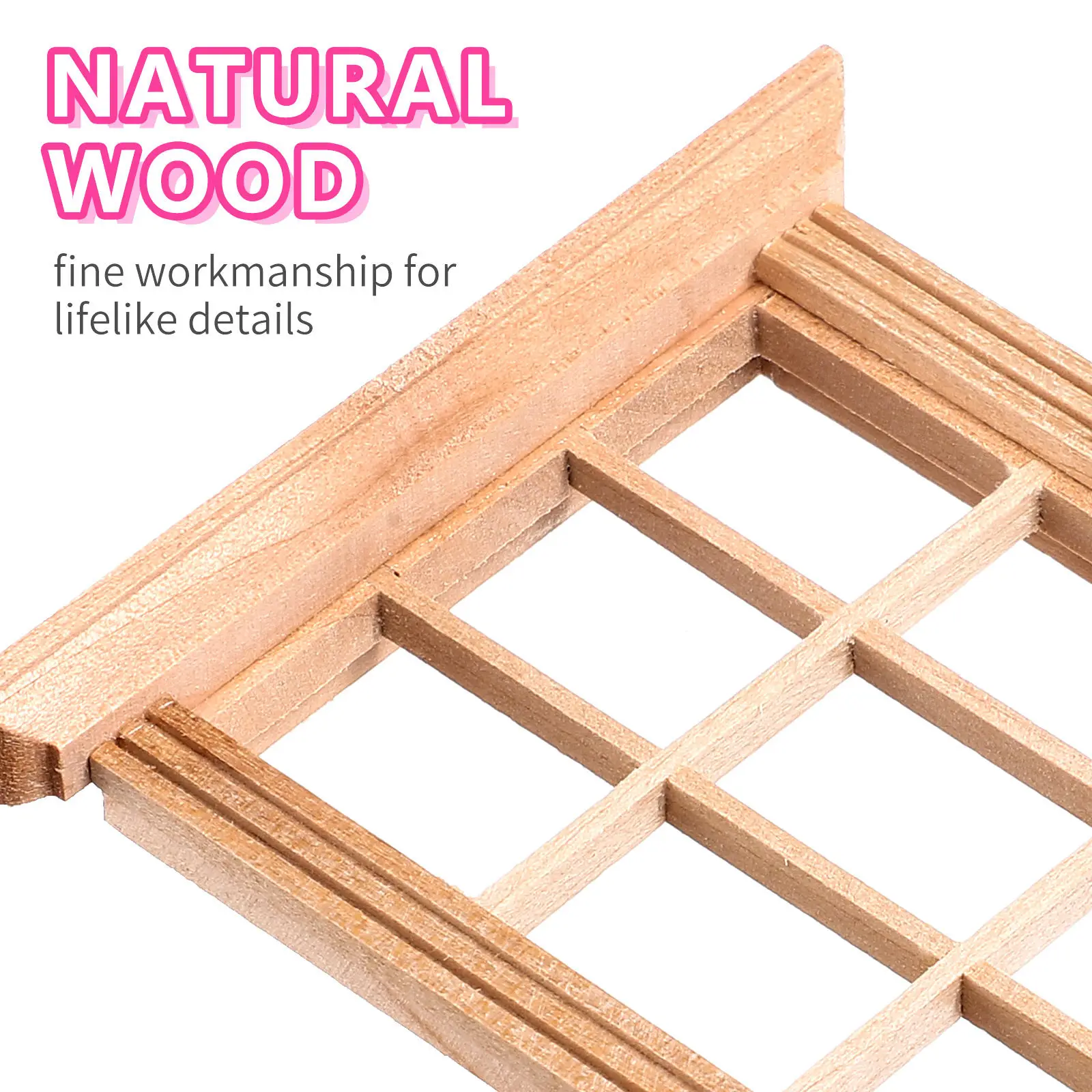Marcos de ventana de madera para casa de muñecas con rejillas - imagen 3