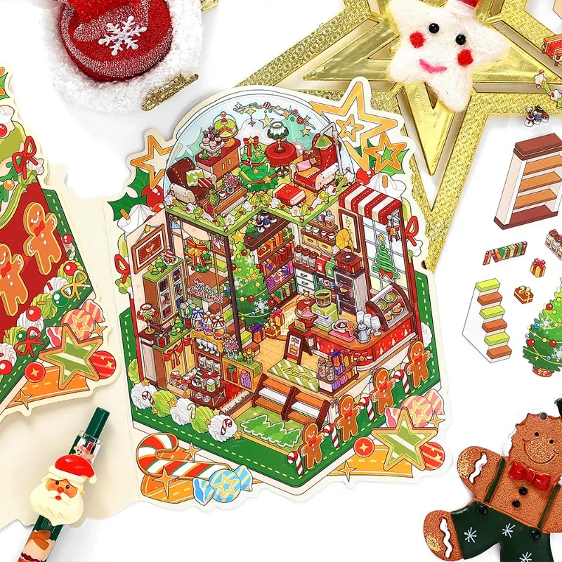 Pegatinas 3D diorama navideño apilado para juego sensorial infantil - imagen 3