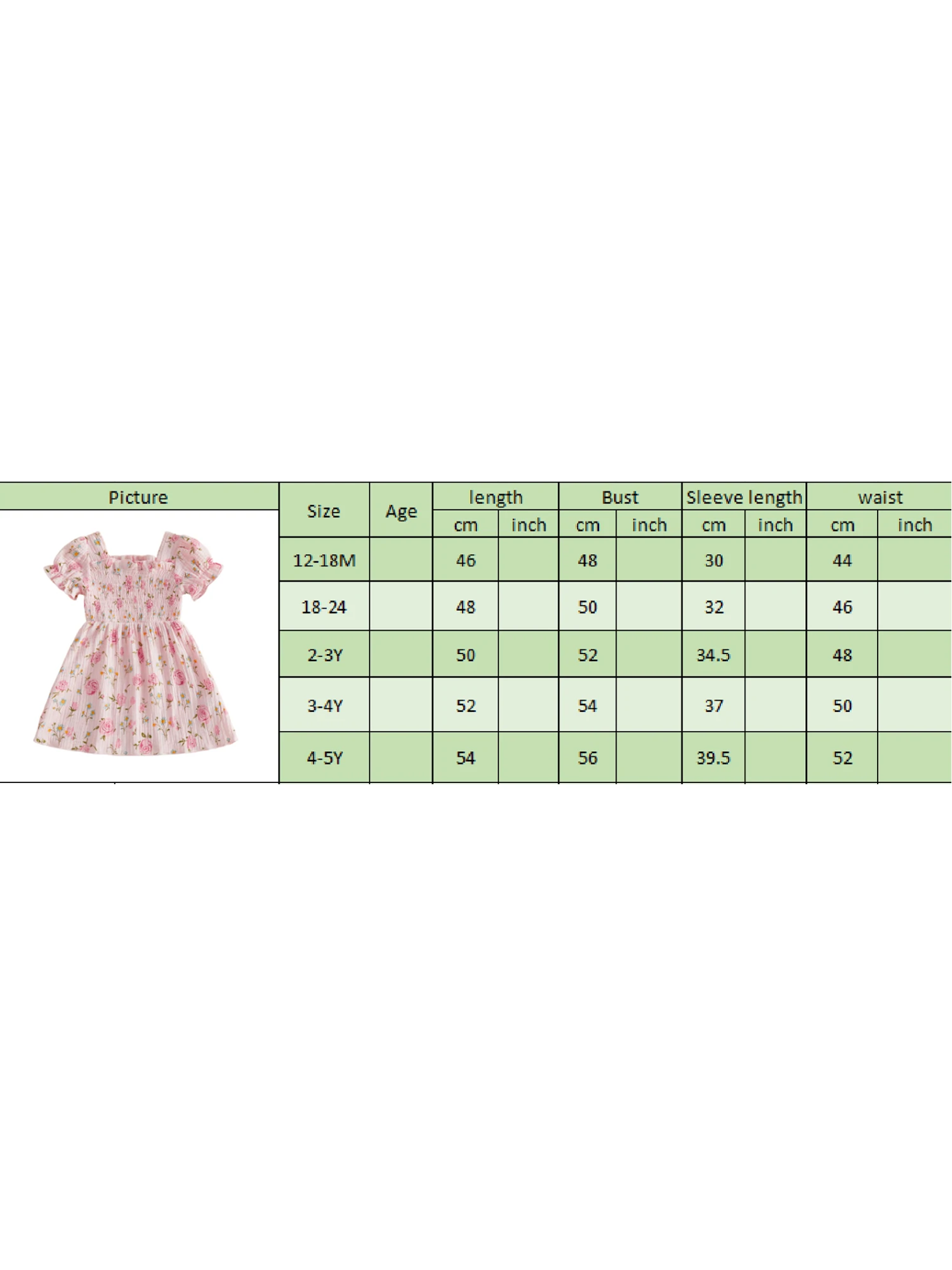 Vestido infantil de manga corta con estampado floral y cuello cuadrado