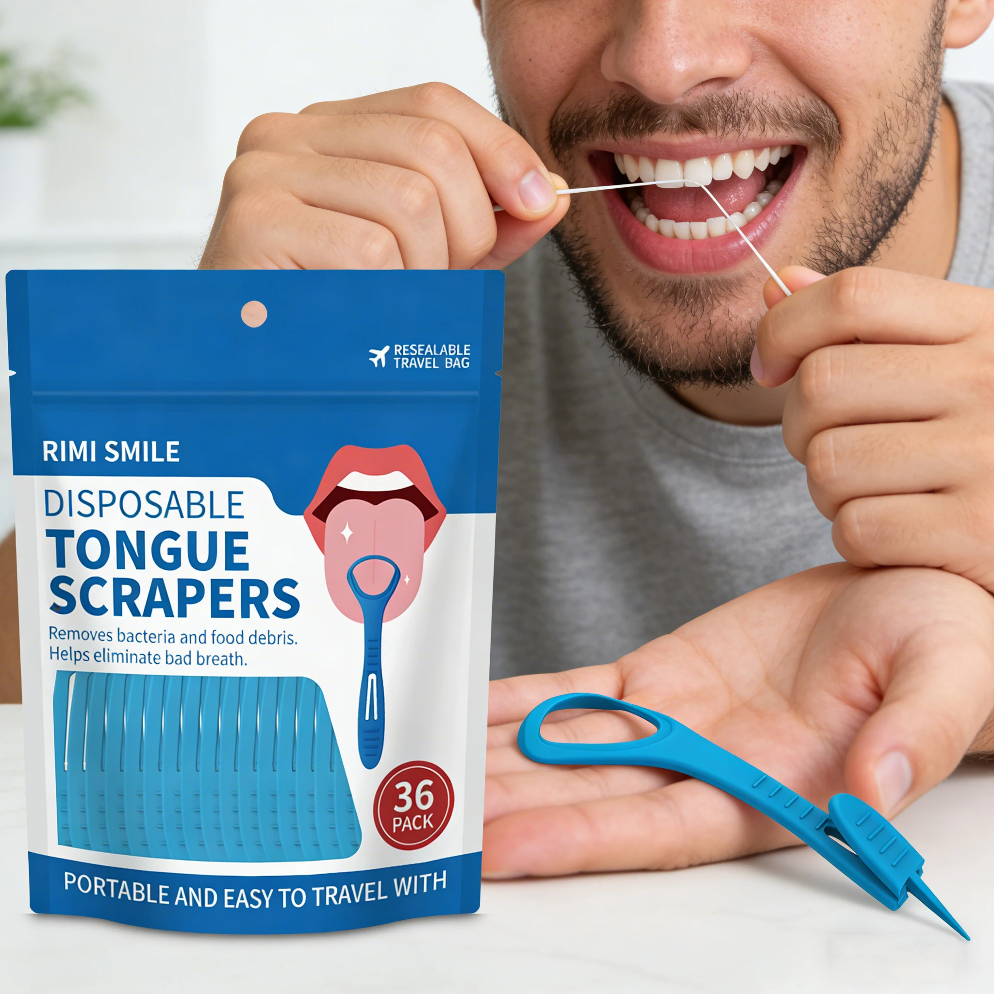 Palillos de hilo dental con menta y limpiador de lengua integrado - imagen 2