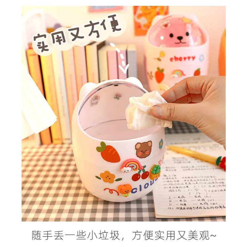 Papelera infantil con tapa para escritorio – Diseño kawaii niños
