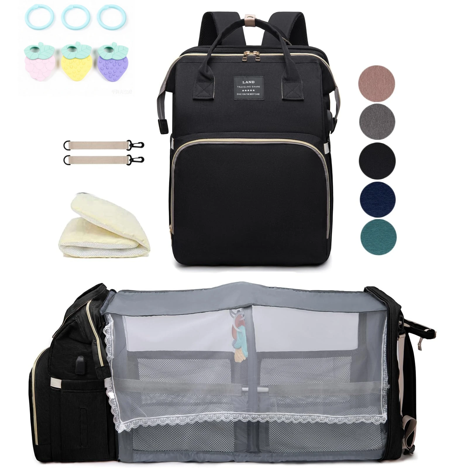 Mochila pañales con cambiador impermeable y organizador multibolsillos - imagen 5
