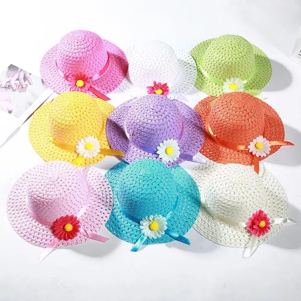 Sombrero de ala ancha infantil de paja con bolso de playa floral - imagen 3