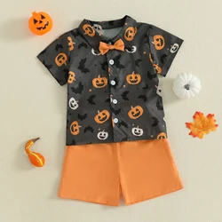 Conjunto de Halloween para niño con pajarita y murciélagos de calabaza