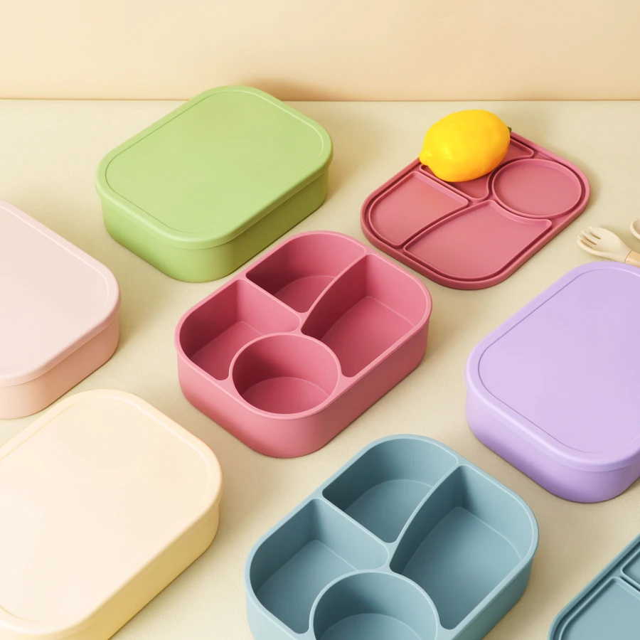 Fiambrera de silicona infantil con cuatro compartimentos – Plato portátil para bebé - imagen 2