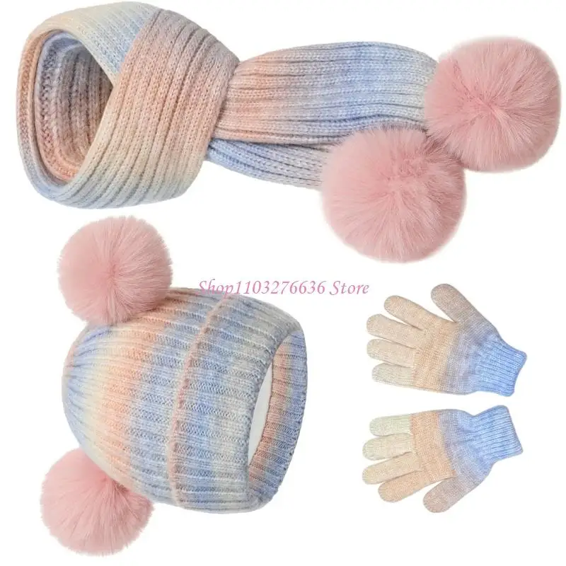 Gorro de punto con pompón y set de invierno para bebé: guantes y bufanda - imagen 4