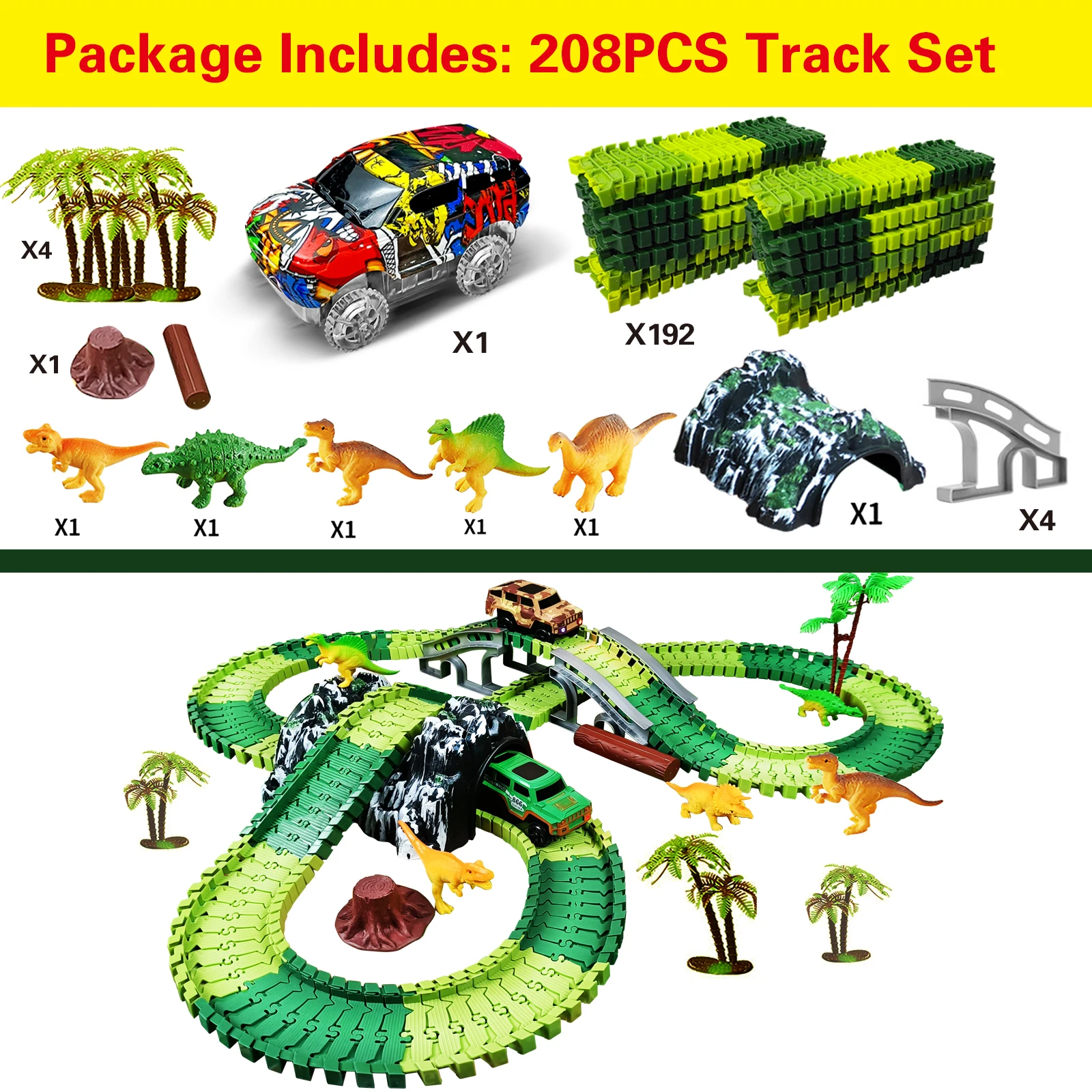 Montaje de pista con dinosaurios