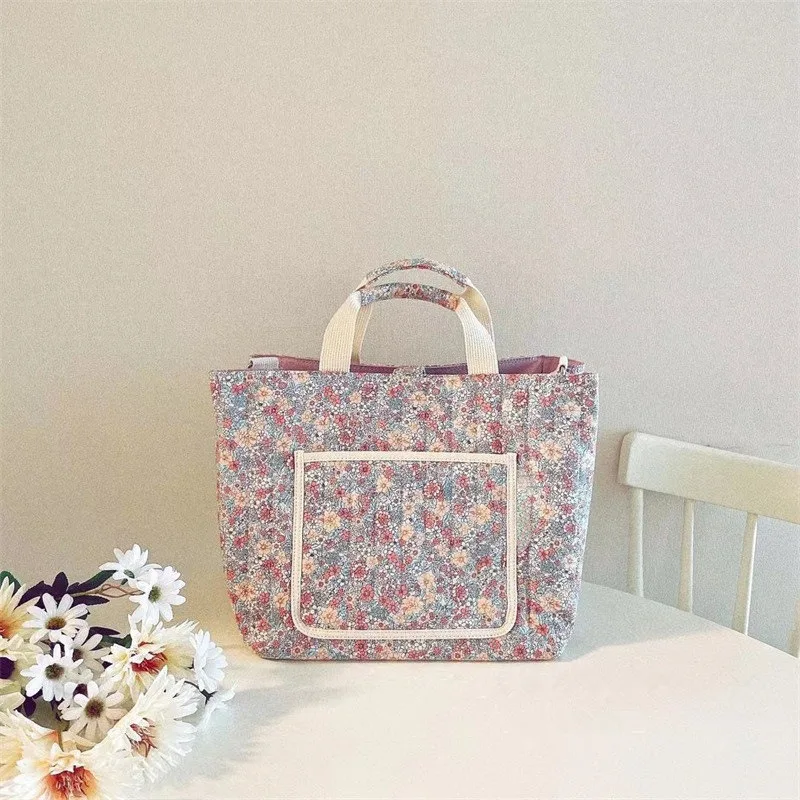 Bolsa de pañales INS de algodón con estampado floral elegante