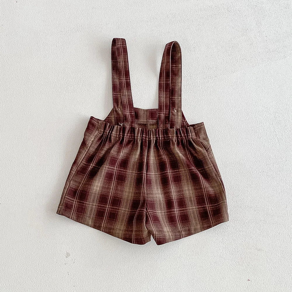Mono vintage a cuadros con cintura elástica para bebés y niños - imagen 4