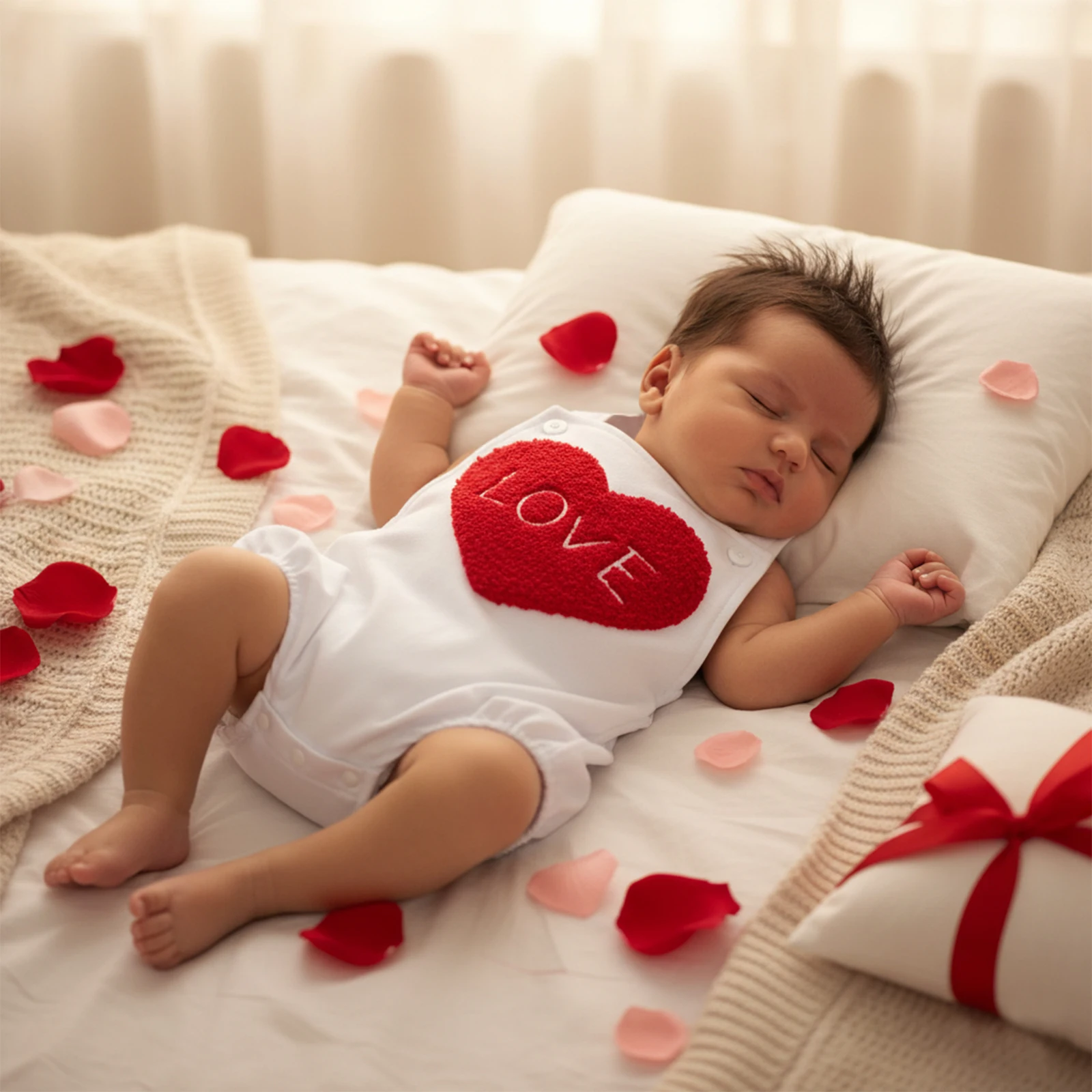 Mono bebé sin mangas con bordado de corazón suave – San Valentín - imagen 2