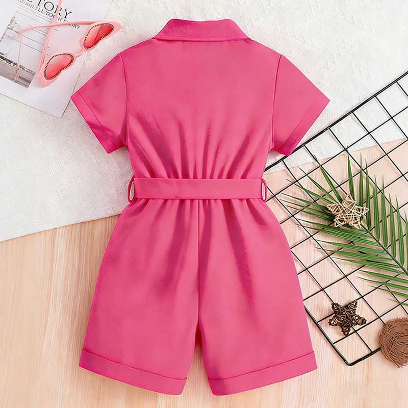 Vestido infantil rojo rosa con cinturón y botones frontales - imagen 5