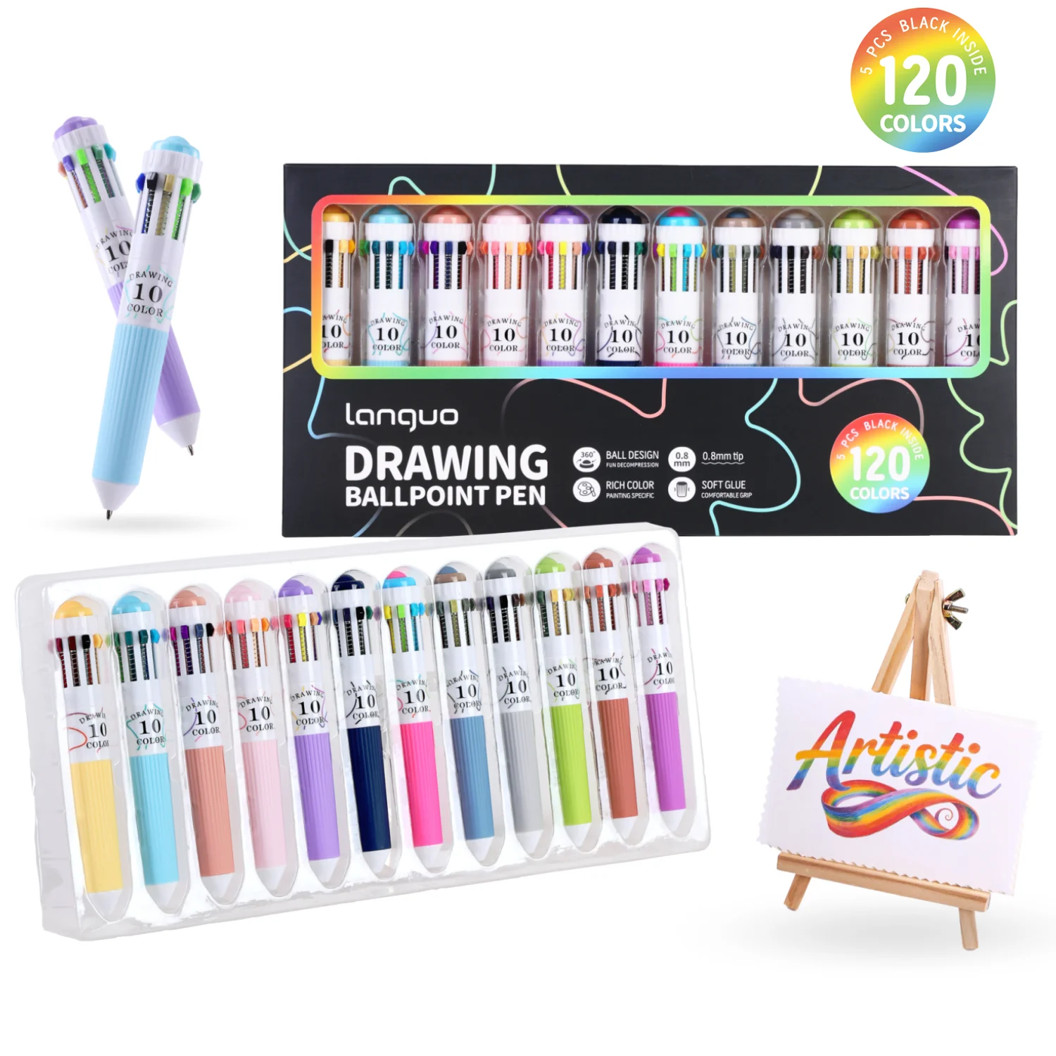 Bolígrafos para niños retráctiles multicolor de punta fina suave - imagen 2