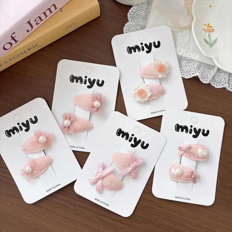 Pinzas para el cabello de niña con lazo rosa, encaje y tul