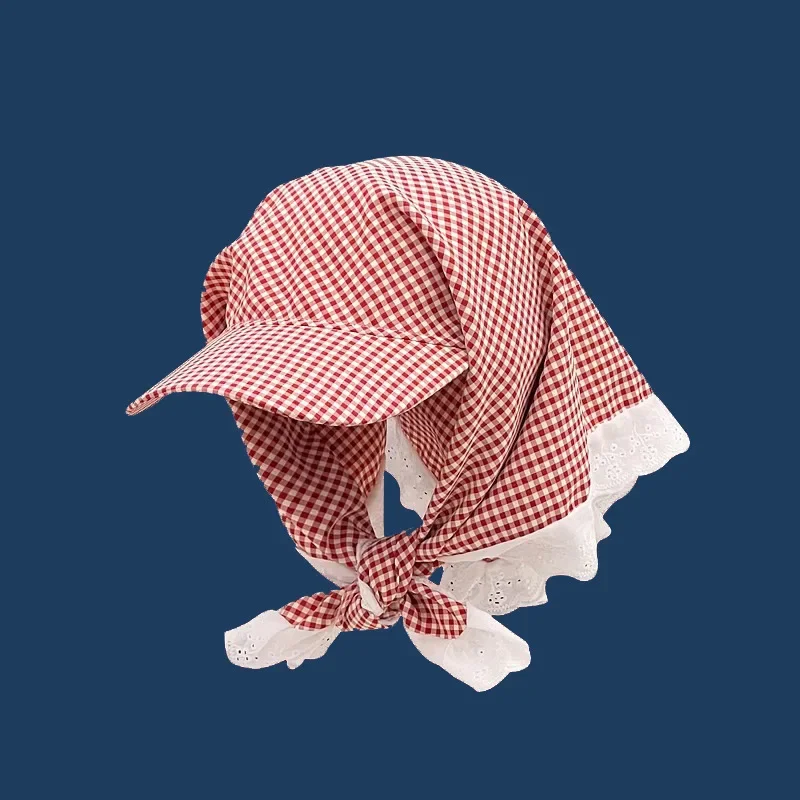 Pañuelo gorra con visera a cuadros campestre, protección solar verano - imagen 4