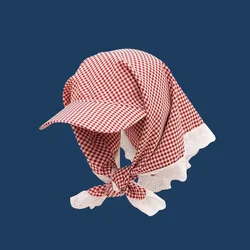 Pañuelo gorra con visera a cuadros campestre, protección solar verano
