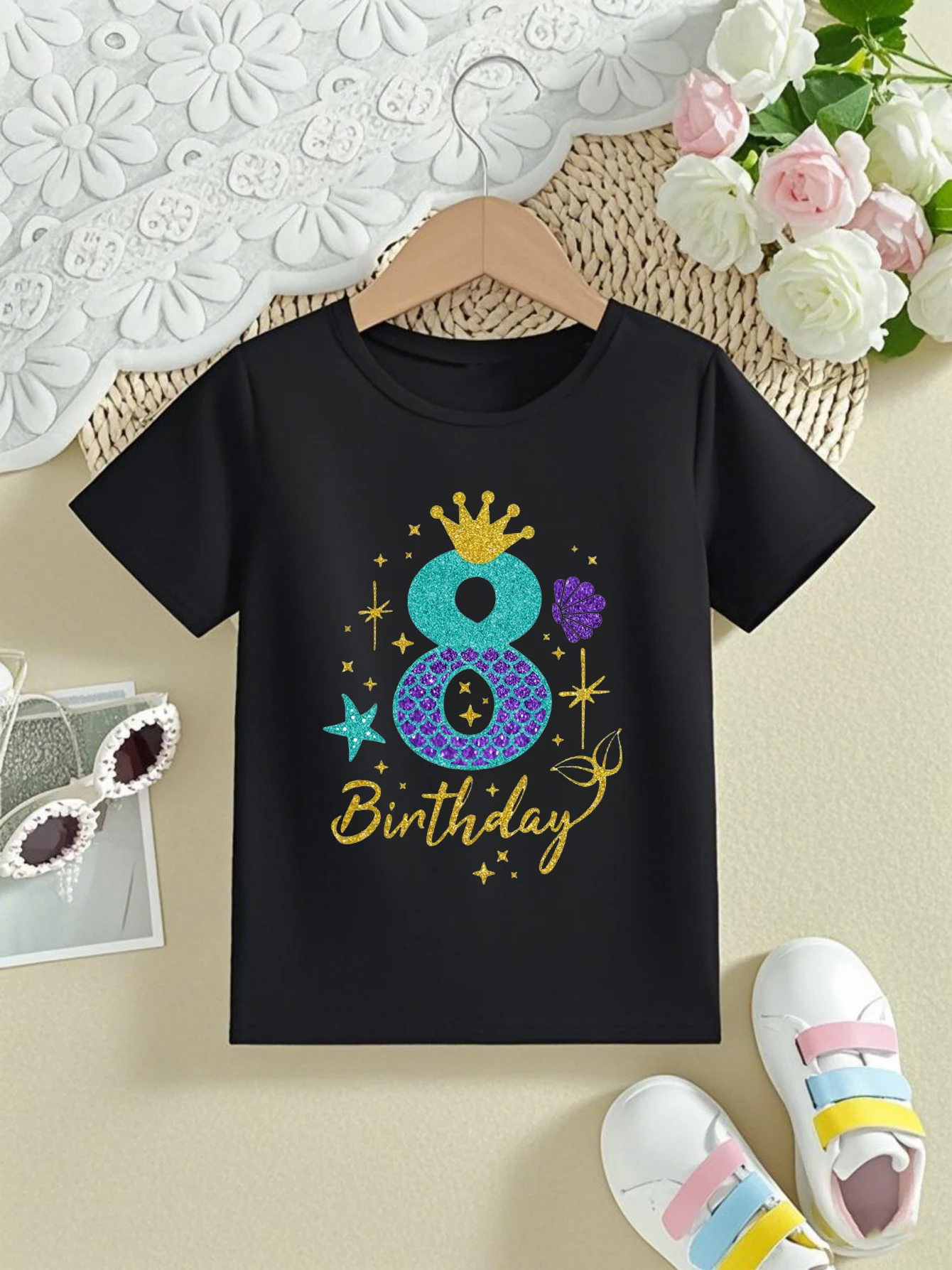Camiseta de cumpleaños sirena Mermaid Crowm para niña