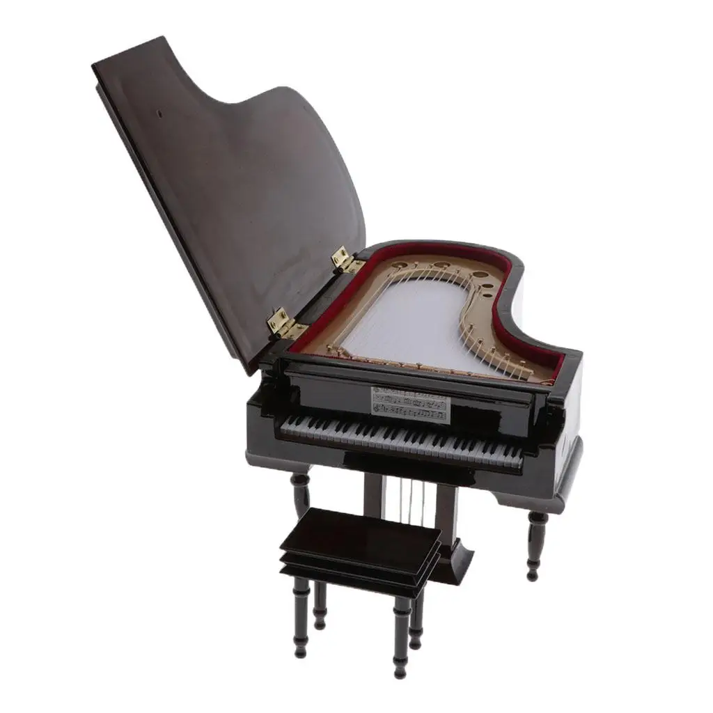 Piano de juguete de madera en miniatura con taburete para muñecas - imagen 3
