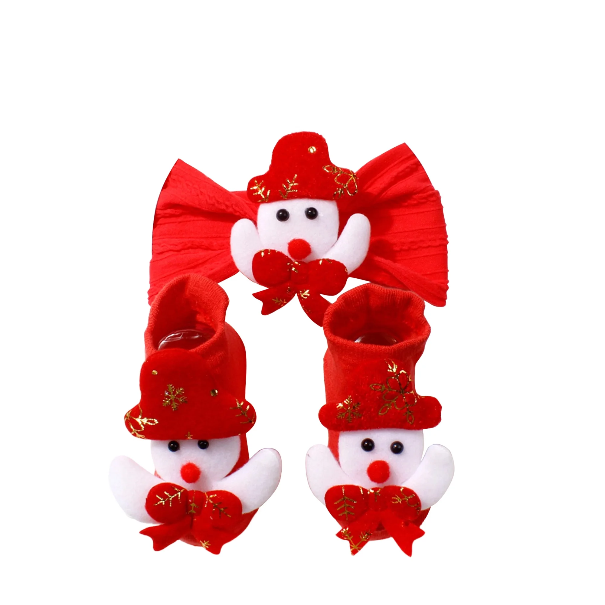 Conjunto de calcetines y diadema navideña para bebé y niña en rojo