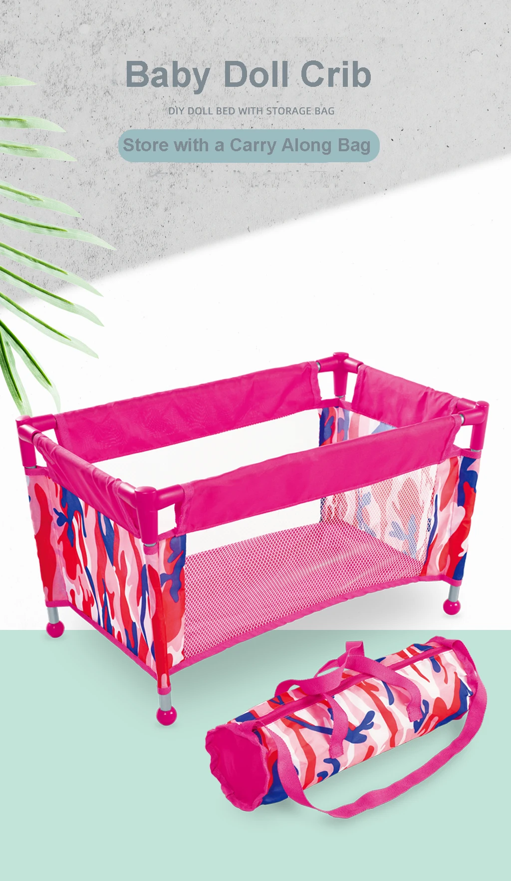 Cuna para muñecas con diseño colorido