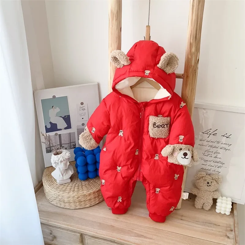 Mono de invierno bebé de lana interior con capucha cálida - imagen 2