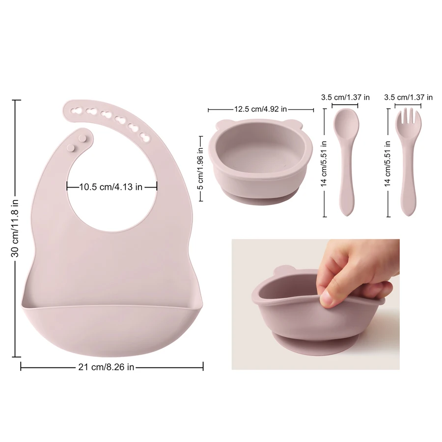 Alimentación bebé: cuenco con ventosa y cubiertos de silicona - imagen 5