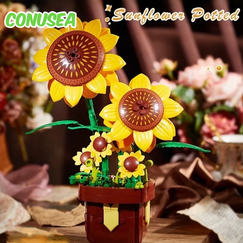 Set bloques de construcción bonsái girasol con flores en maceta - imagen 2