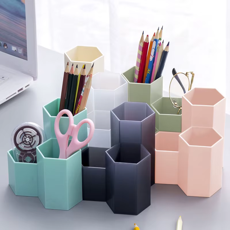 Portalápices multifuncional para escritorio de plástico colorido - imagen 4