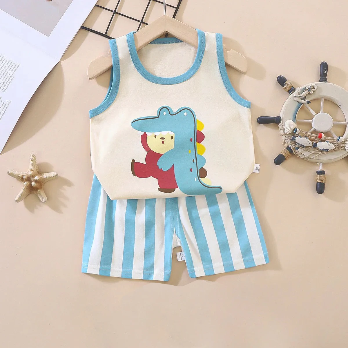 Traje de verano de algodón para niños sin mangas estampado tigre - imagen 3