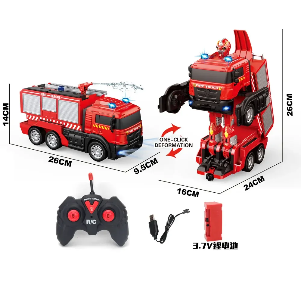 Camión de bomberos teledirigido RC transformable con luces y agua - imagen 3