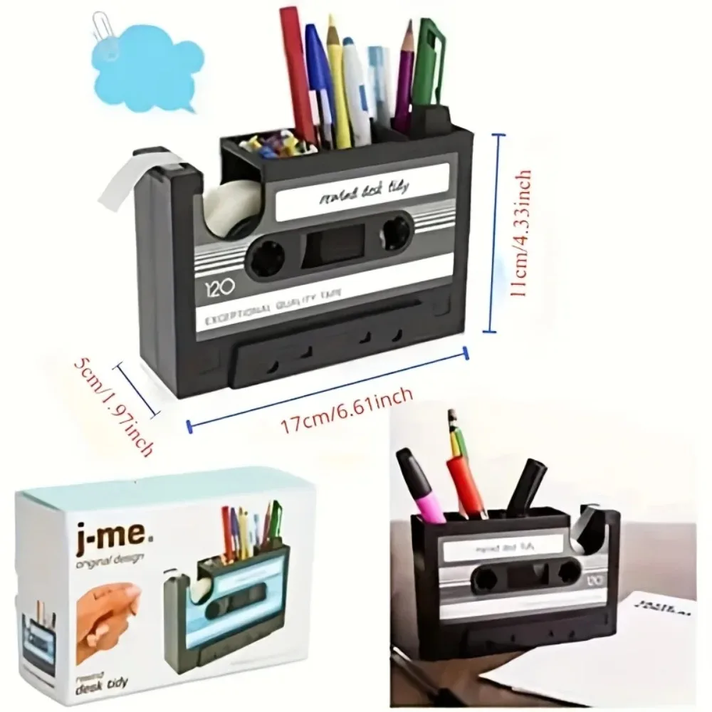 Organizador de escritorio vintage con portalápices estilo casete - imagen 2