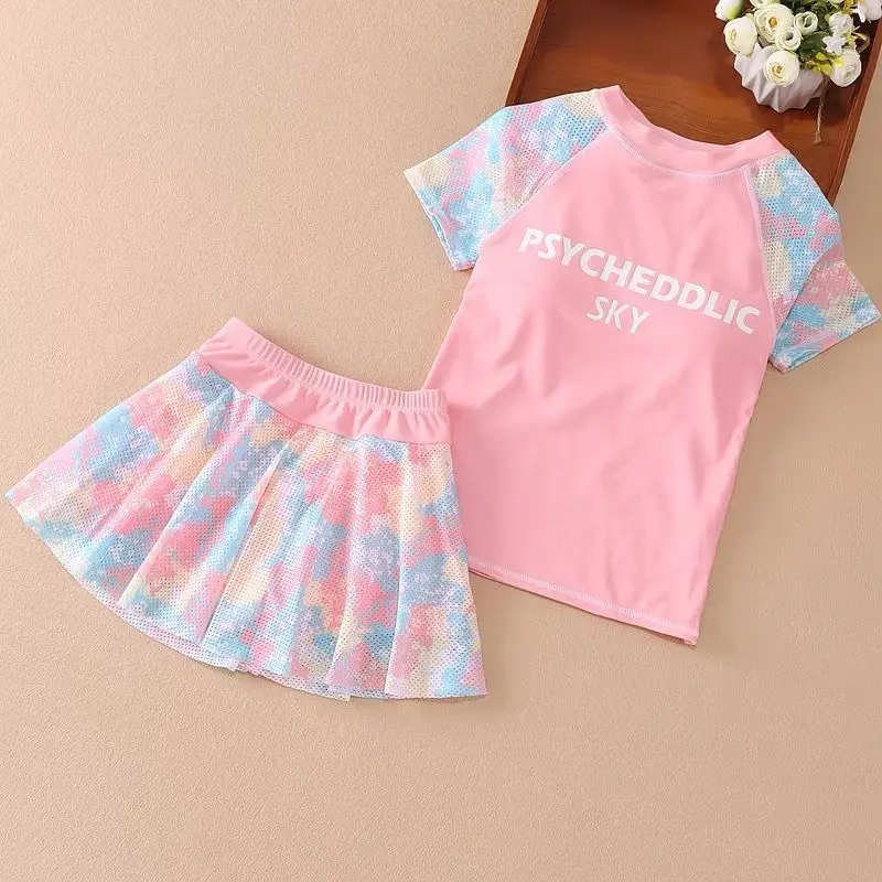 Traje de baño deportivo niña – conjunto rosa y azul verano - imagen 3