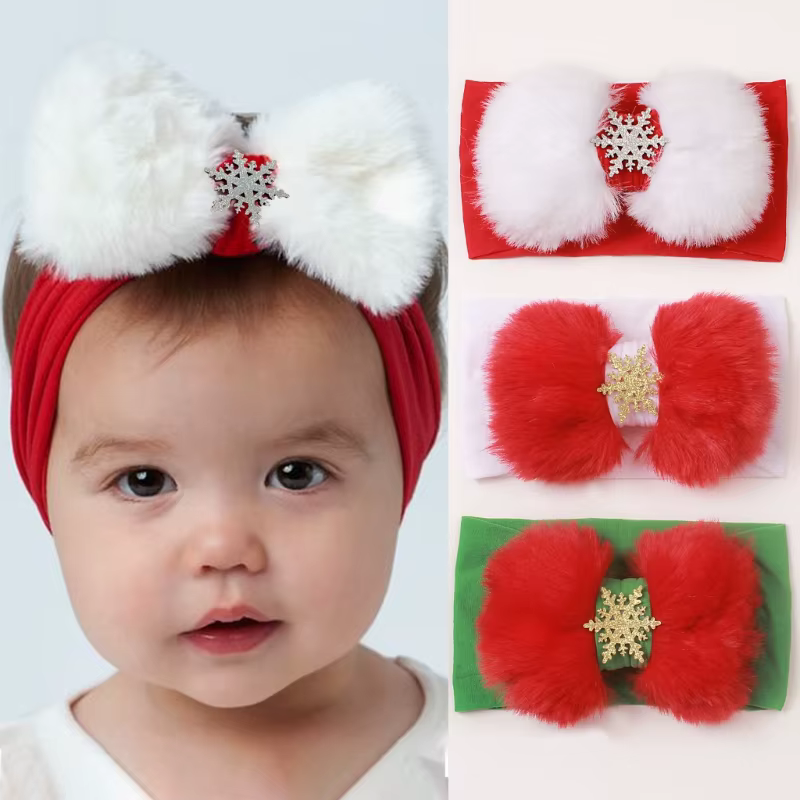 Diadema navideña blanca con pajarita de copo de nieve