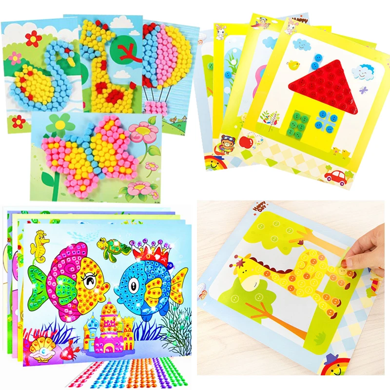 Pegatinas infantiles decorativas con botones y pompones artesanía - imagen 5