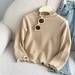 Jersey acolchado de invierno para niña, manga larga cálida suave