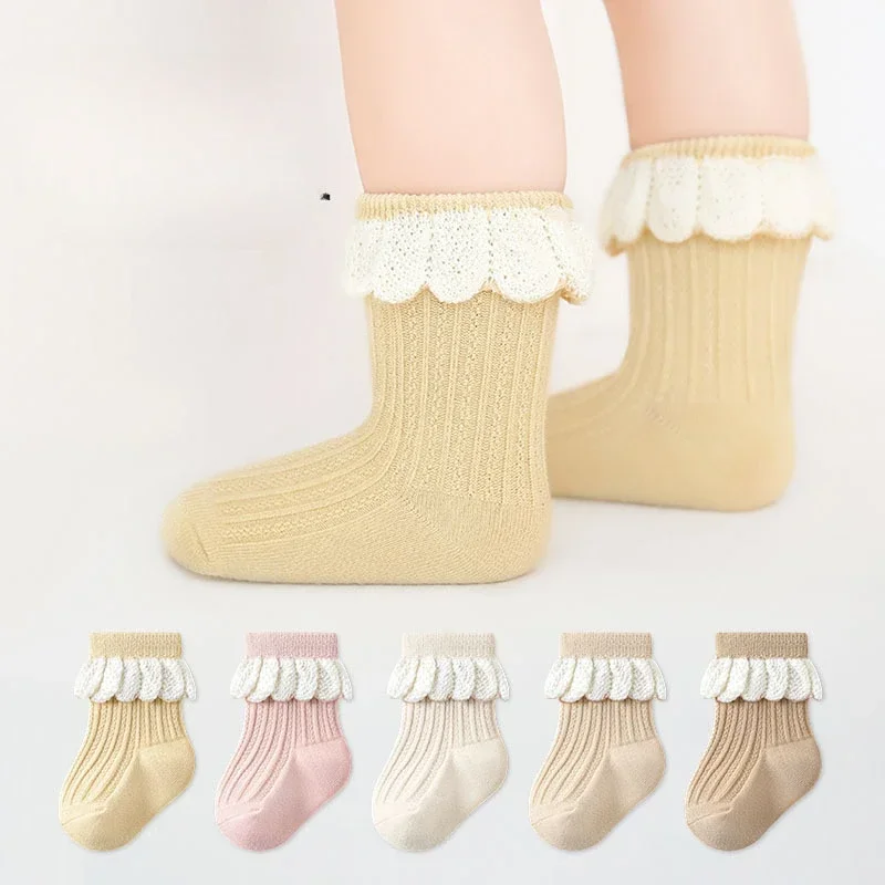 Calcetines de algodón con encaje para bebé niña otoño-invierno