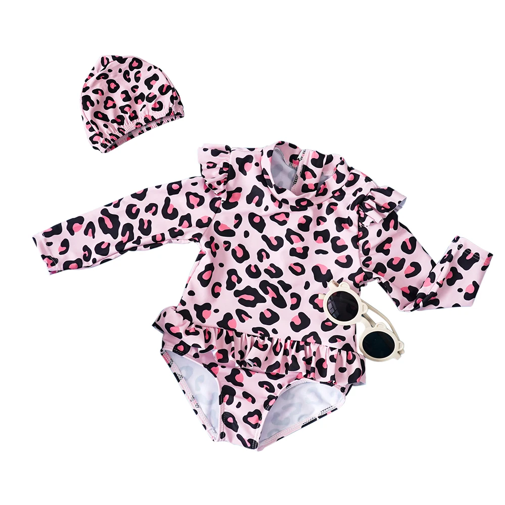 Elinfant Traje de baño manga larga niña sombrero – Bikini verano nadar - imagen 4
