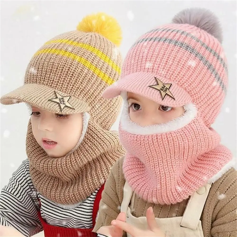 Gorro pasamontañas de lana con babero para niños – Invierno