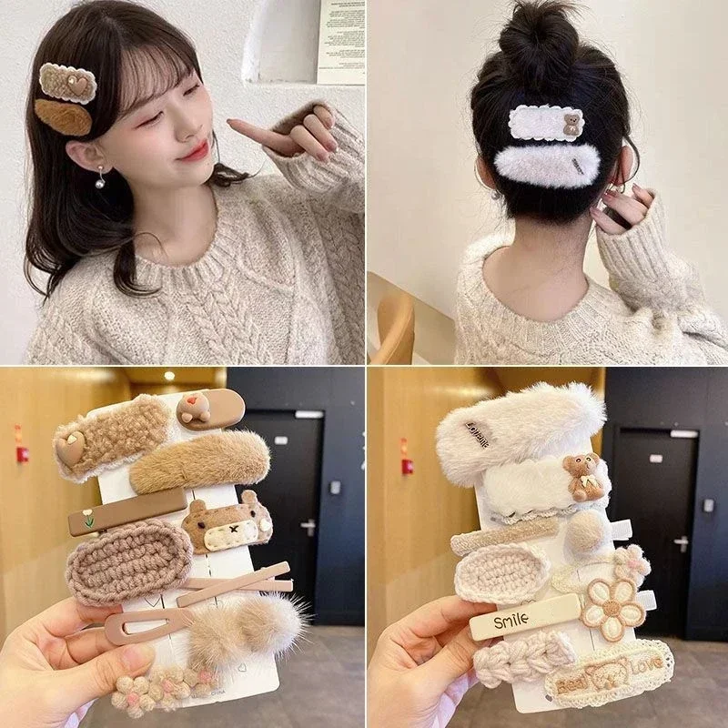 Horquillas de felpa para niña con lazo floral de invierno - imagen 2