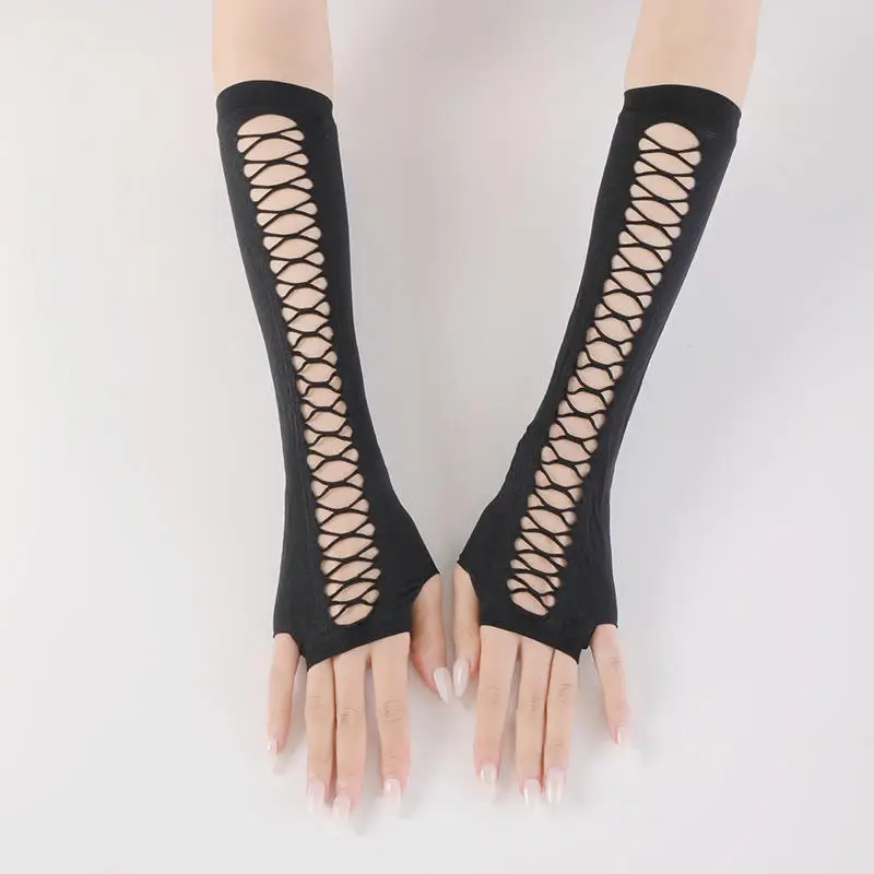 Guantes sin dedos de malla estilo gótico para mujer, largos - imagen 2
