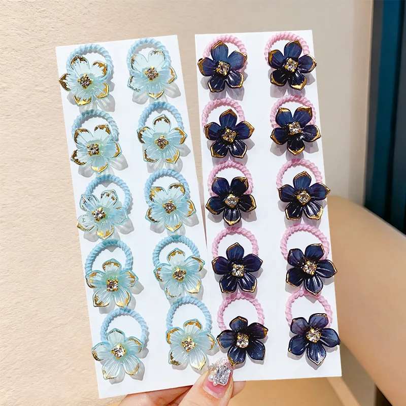 Ligas para el cabello niña elásticas duraderas con diamantes y flores - imagen 2