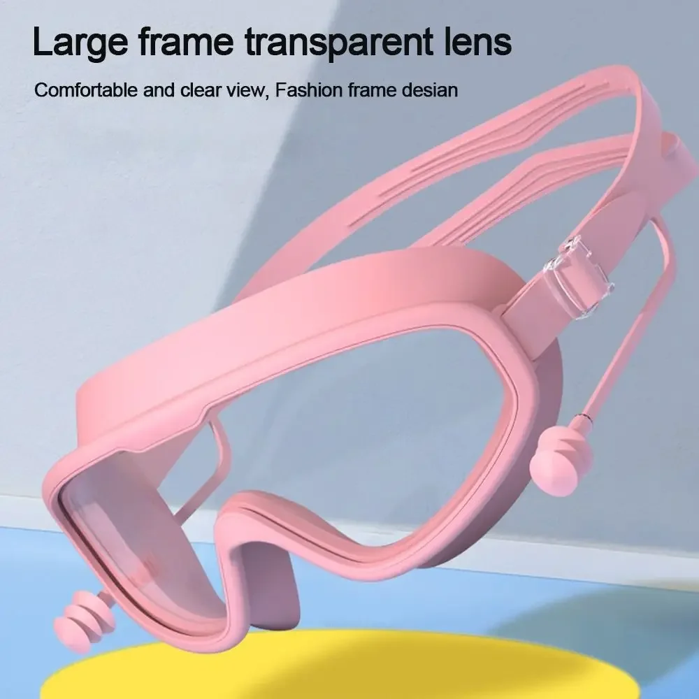 Gafas de natación antivaho montura grande con tapones infantiles