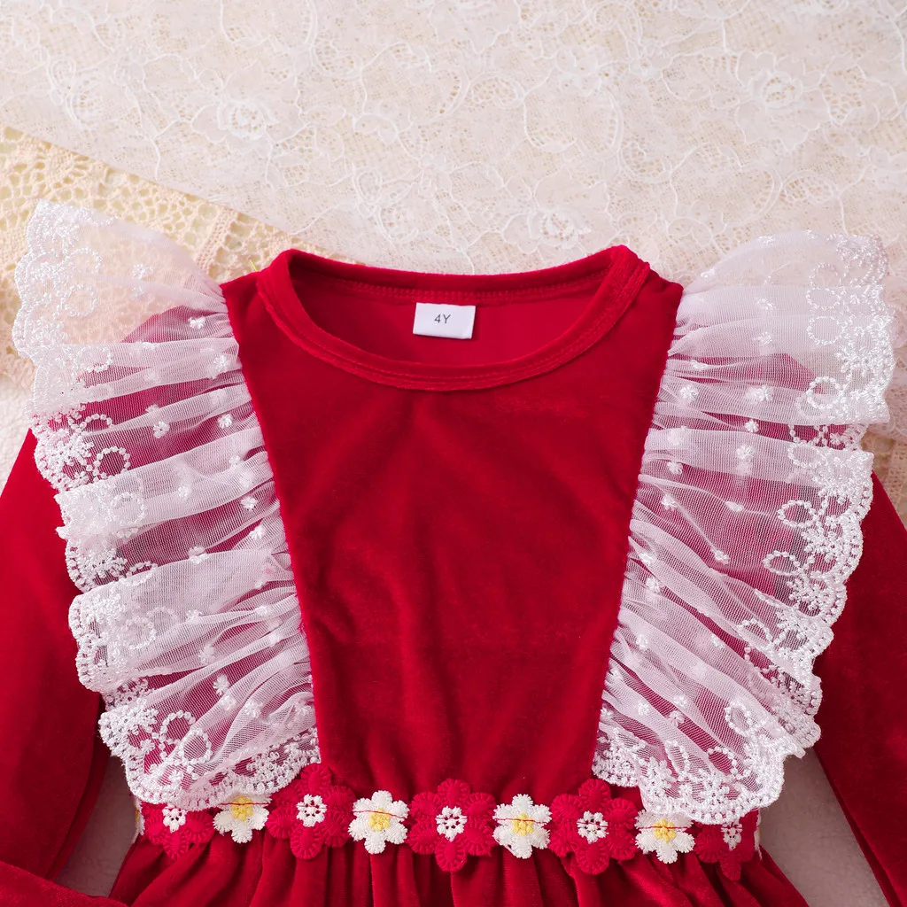 Vestido de niña con encaje floral, manga larga, primavera-otoño - imagen 5