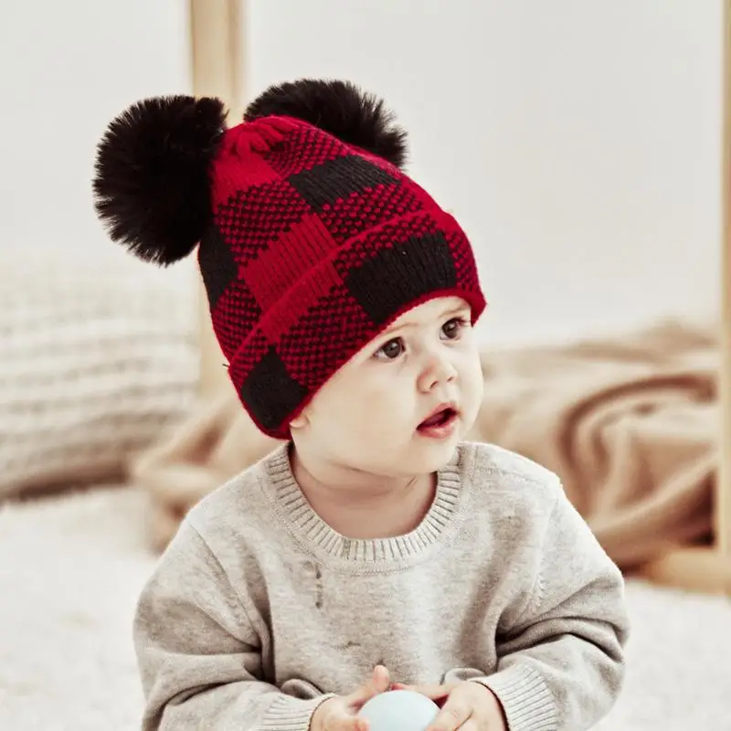 Gorro de Navidad en punto con pompón para bebé, madre e hijo invernal